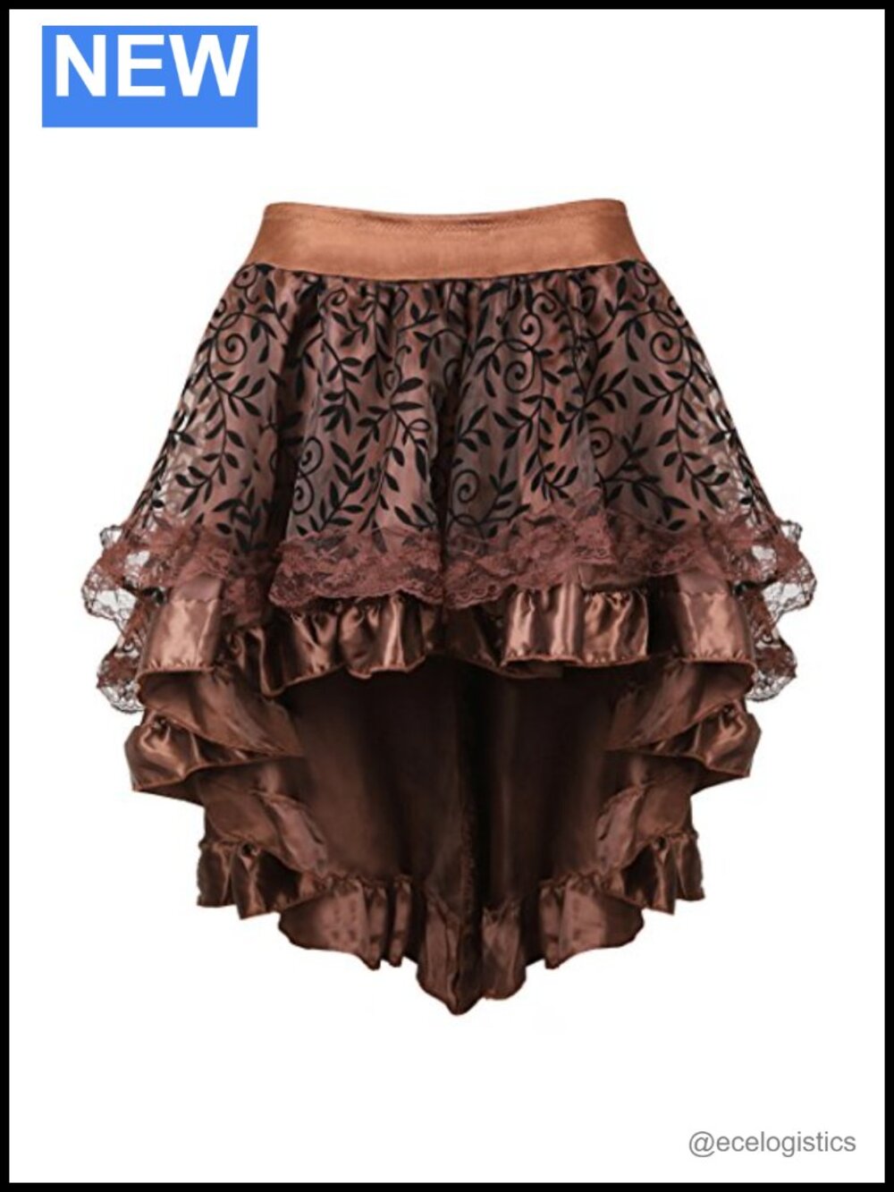 Steampunk High Low Tutu Midi Skirt Floral Lace Satin Cosplay Halloween